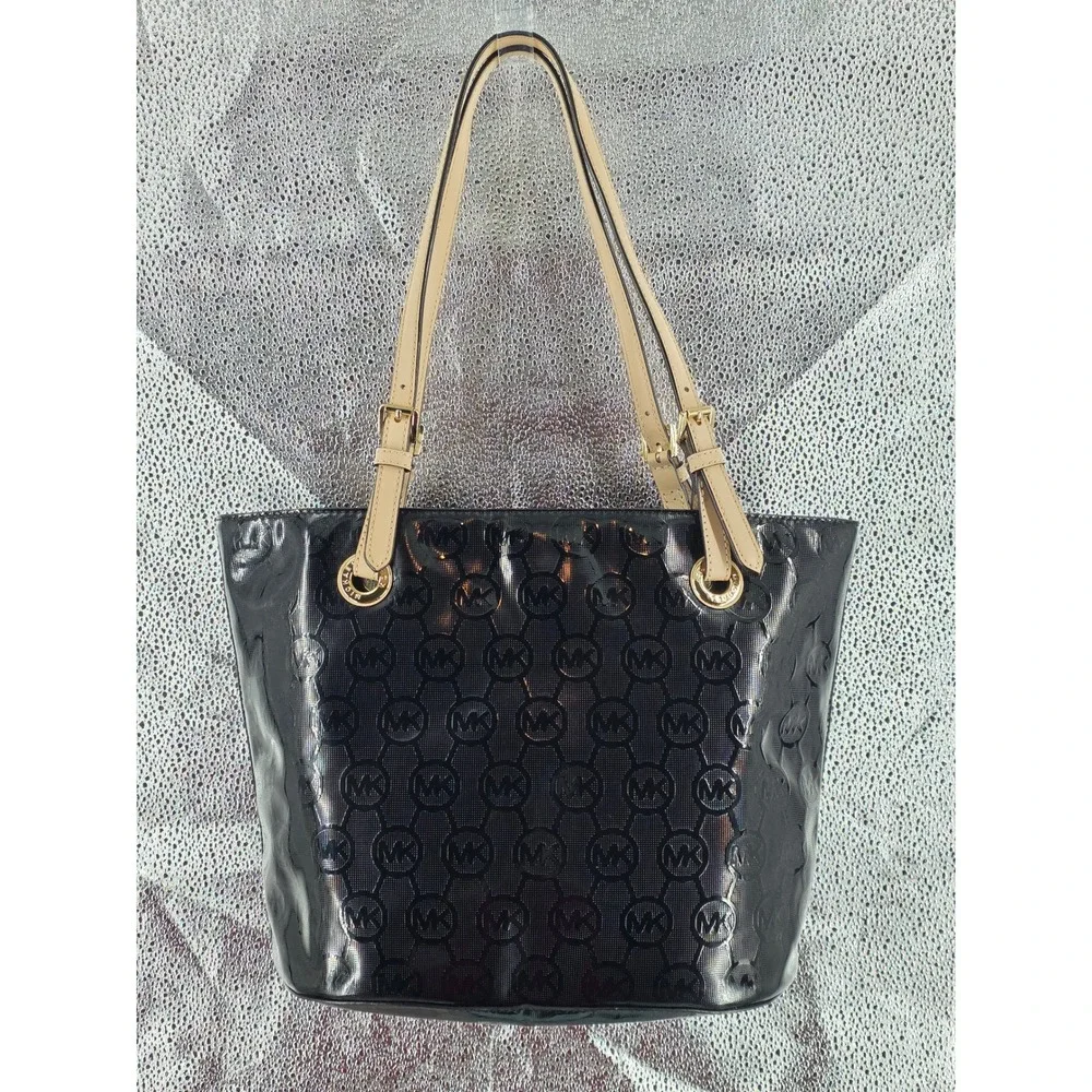 Michael Kors MK Black Patent Leather Tote Shoulder Bag Medium EUC!‎